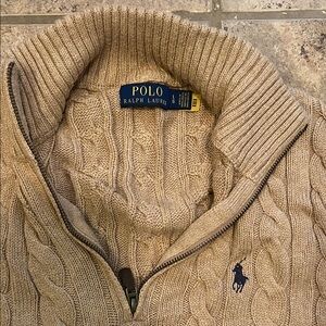 Polo by Ralph Lauren Men's Beige Cable Knit Zip-Up Sweater